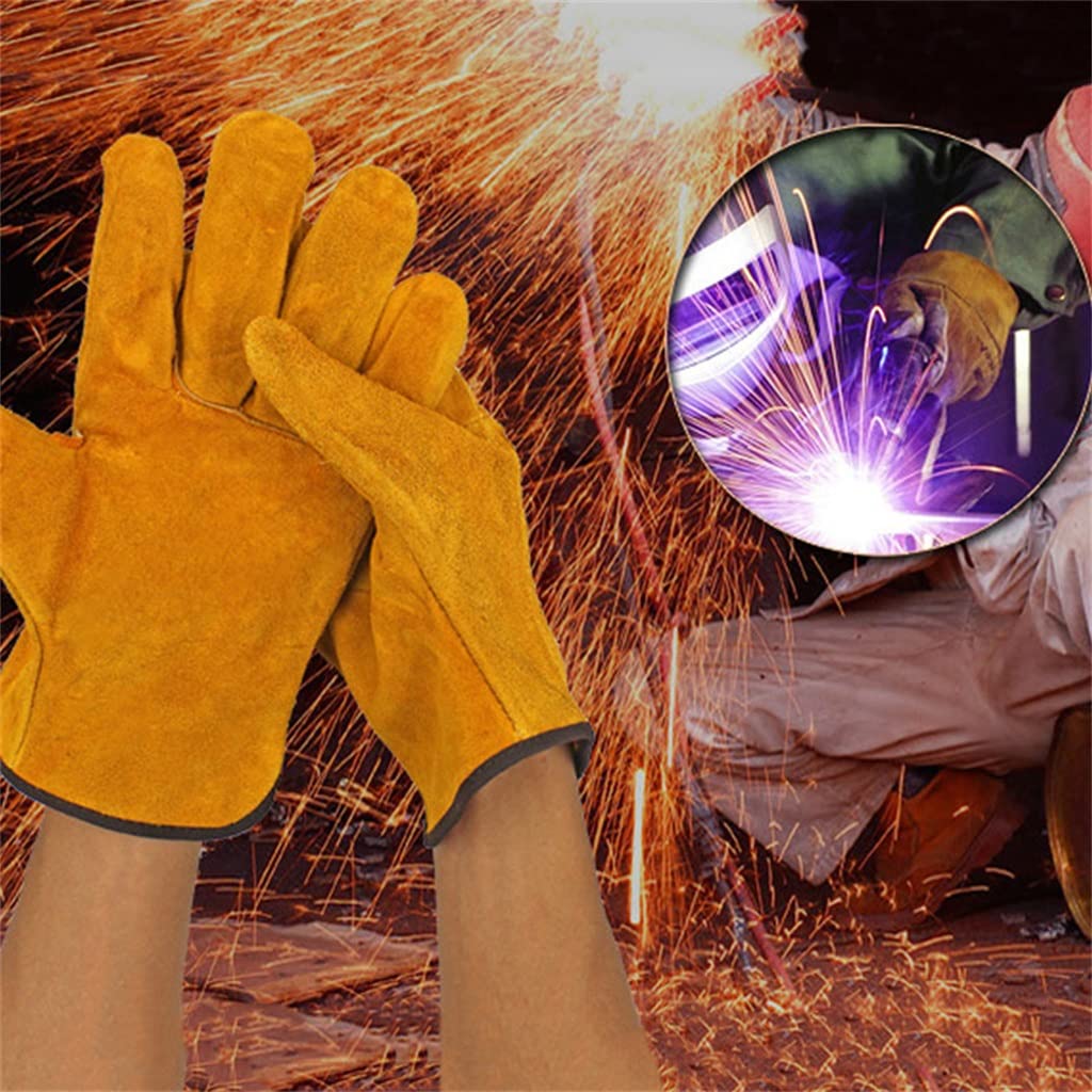 1 Par De Guantes Protección Seguridad Cuero Soldador Trabajo Reparación Resistente Al Desgaste