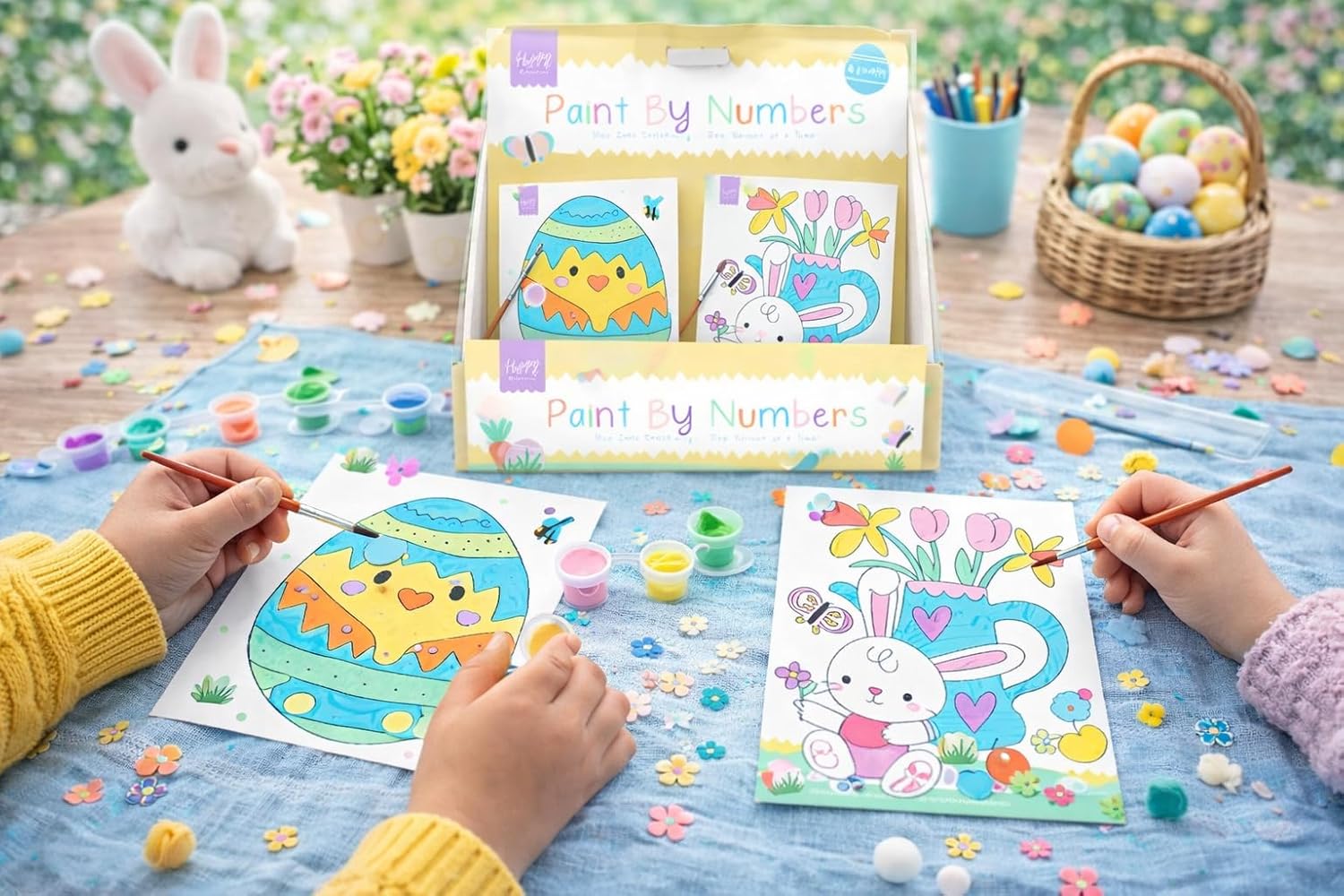 Easter Painting for Kids | Paint by Number Book with Paints, Paintbrush, 6 Pastel Colours, Easter Craft Activity, Crafts for Kids