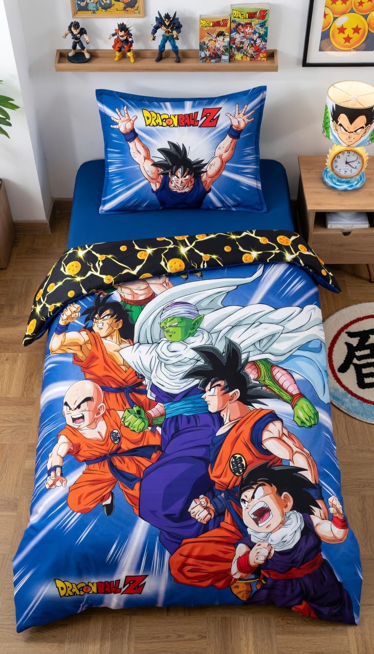 Dragon Ball Z Parure de Lit Boules de Cristal Juegos de Cama completos, 2 piezas, Multicolor, Único | Ropa de cama reversible | Algodón natural transpirable | Manga oficial | Adolescente | Regalo | Lavable a máquina