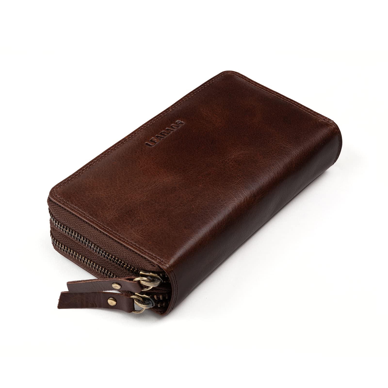 LEABAGS Billetera de Cuero para Mujeres XXL con Doble Cremallera y Protección RFID | Monedero con Compartimento para Monedas | 29 Compartimentos para Tarjetas