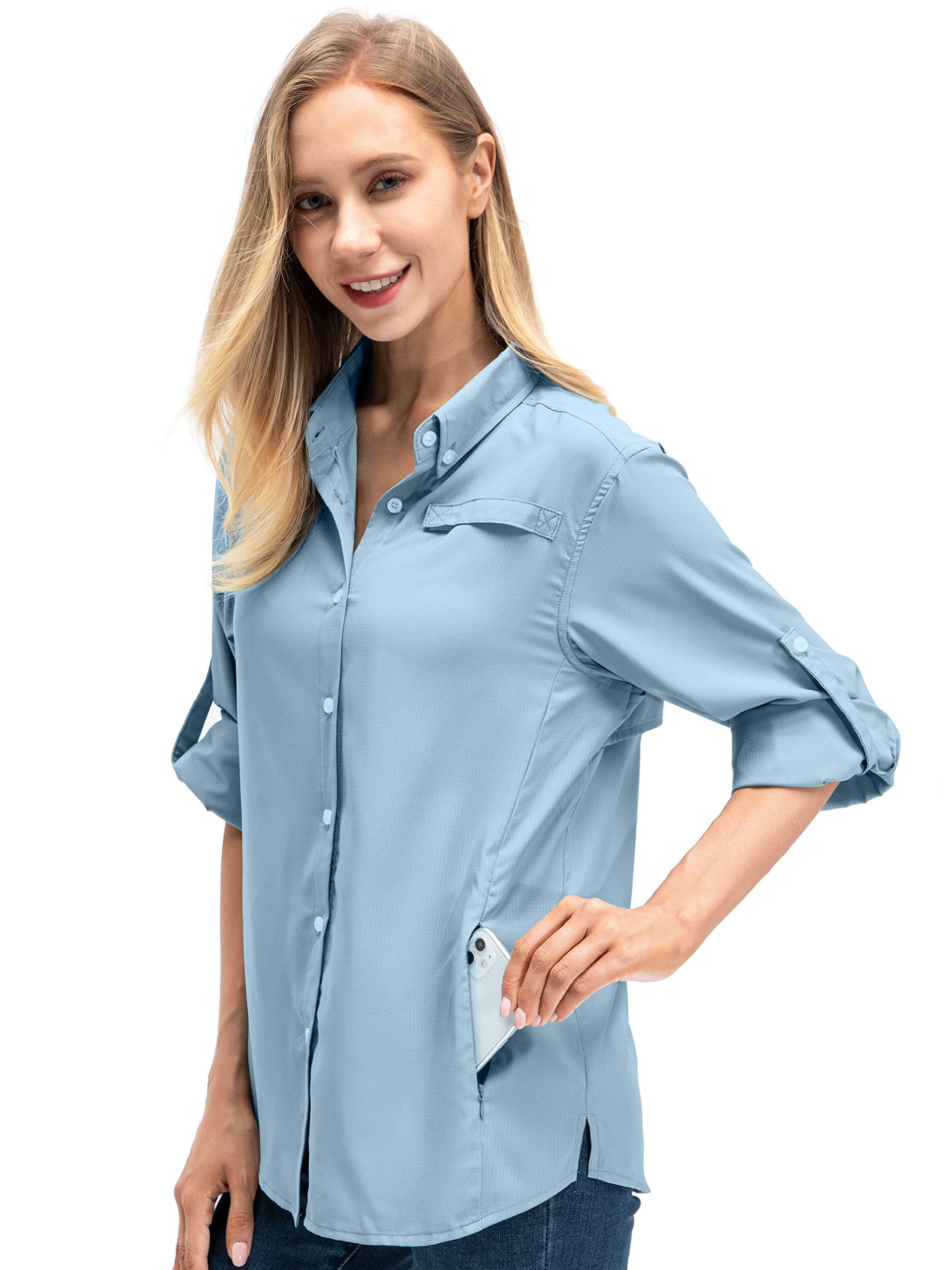 Women's Quick Dry Sun UV Protection Convertible Long Sleeve Shirts for Hiking Camping Fishing Sailing