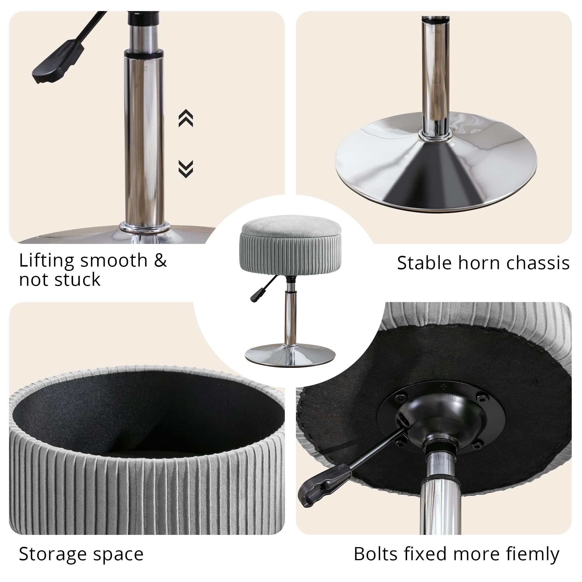 Sgabelli Da Bar Regolabili Girevoli A 360° In Tessuto Effetto Velluto Testurizzato Grigio E Metallo Set Di 2 Boost 61061894