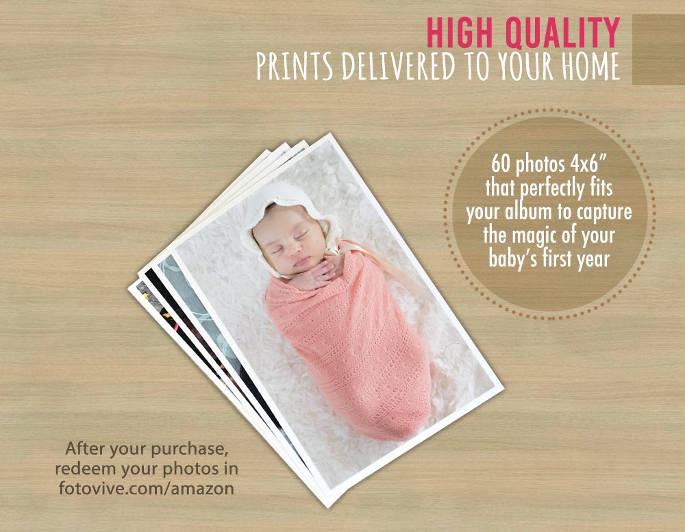 Baby is Here! First Year Photo Album, Sunflower, Baby Girl Cards, 60 Printed Photos