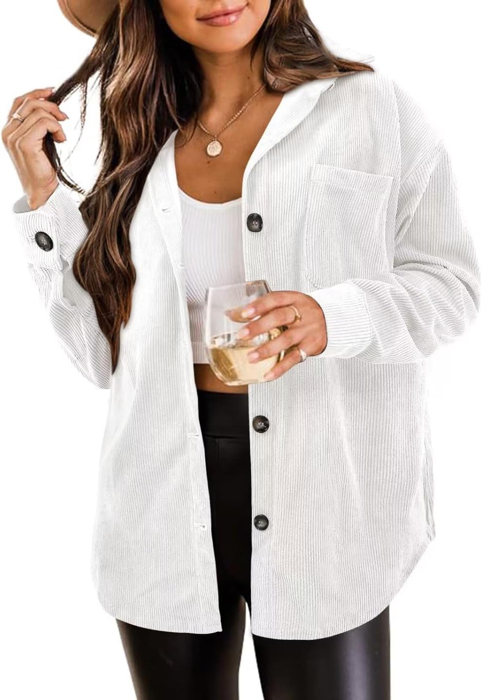 ZOLUCKY Womens Shackets Jacket Plus Size Long Sleeve Button Down Shirts Blouses Tops
