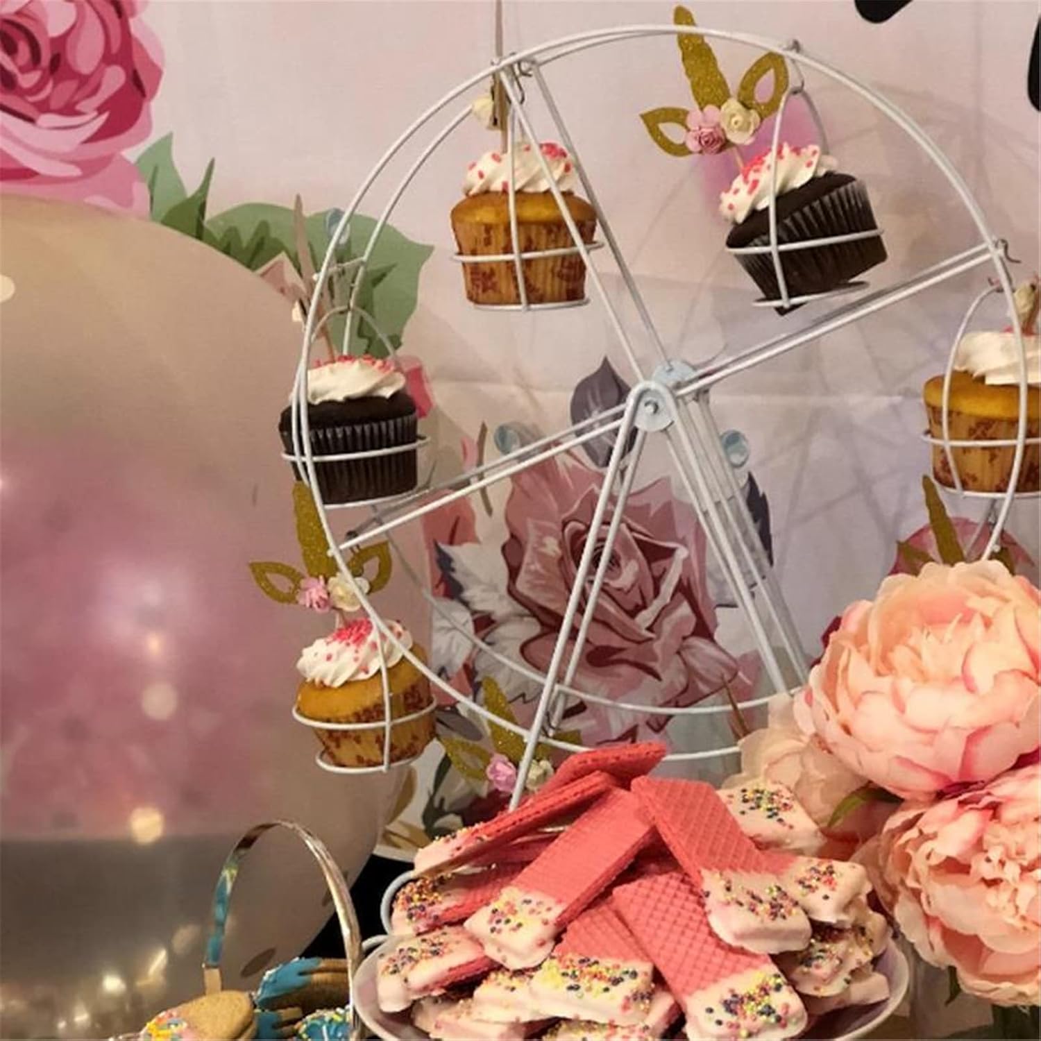 Ferris Wheel Cupcake Stand Dessert Serving Tray, Ferris Wheel Cupcake Stand for Carnival and Circus Theme Party Wedding Party Furnishing Accessories (White)