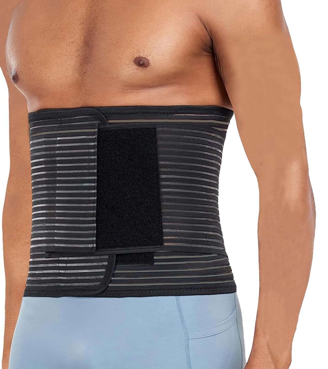 Abdominal Binder Post Surgery Hernia Support Belt Belly Wrap for Men Women, Post-Surgery Stomach Compression Belly Band for Post C Section, Natural Birth, Abdominal Injuries (Black, Large)