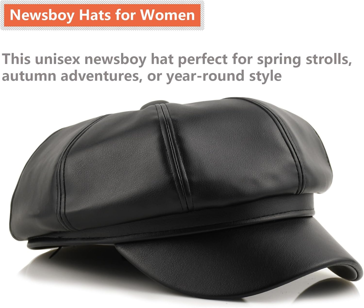 Leather Newsboy Hat for Women - Spring Newsboy Beret for Men British Sailor Caps Design Retro Gatsby Hats - Image 3