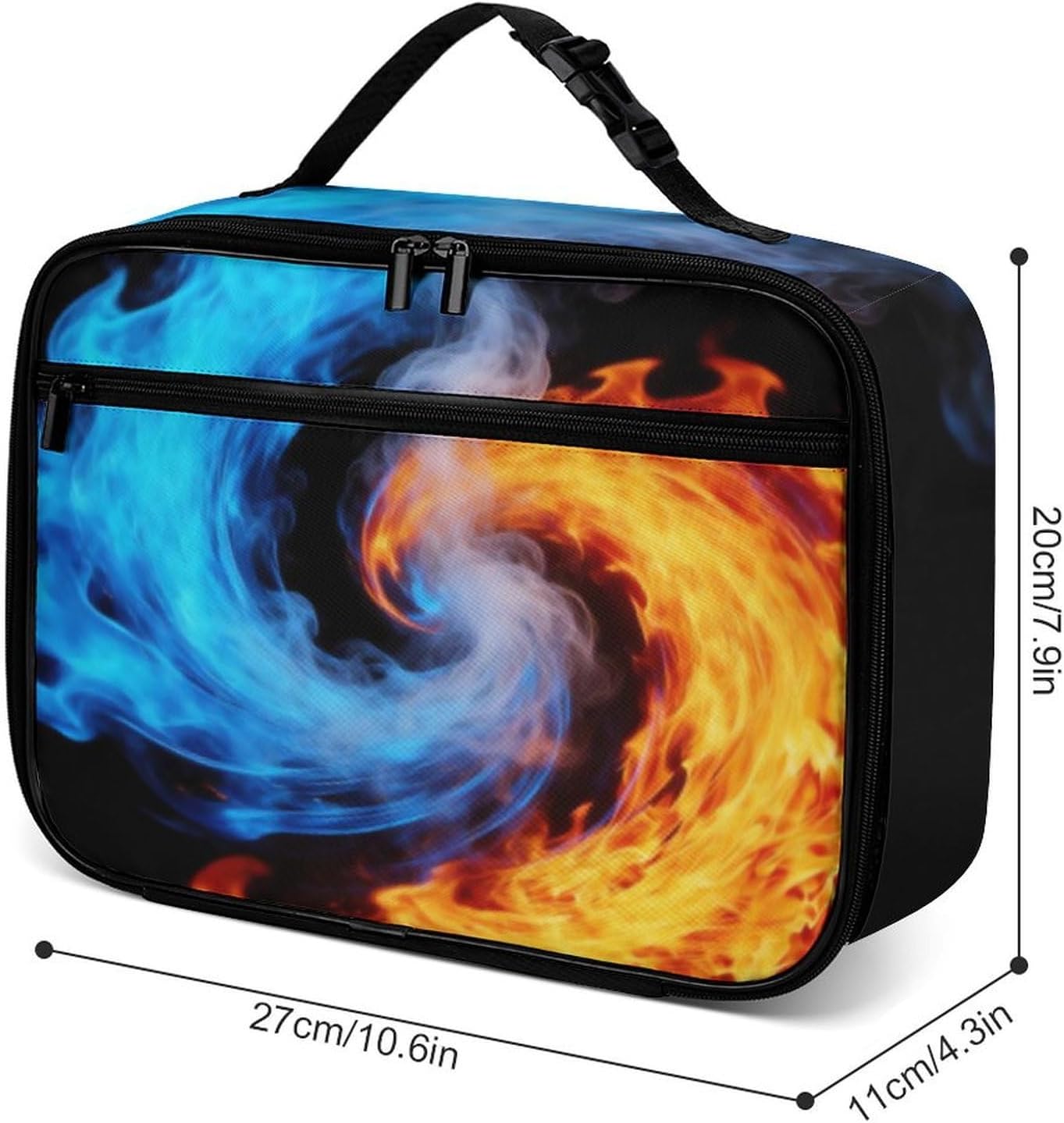 Blue and Red Flames Reusable Lunch Box Insulated Lunch Bag Cooler Bag Lunchbox Meal Food Container Tote Bag for Kids Boy School Camping Hiking Picnic Beach Travel