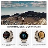 Garmin fēnix® AMOLED Montre Intelligente GPS Multisports Haut de Gamme 8-43 mm, Batterie Longue durée, Lampe de Poche LED intégrée, Couleur Saphir, Or Doux avec Bracelet en grès foncé - 3