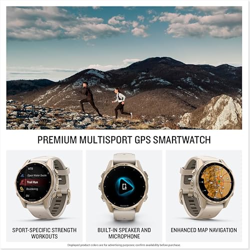Garmin fēnix® AMOLED Montre Intelligente GPS Multisports Haut de Gamme 8-43 mm, Batterie Longue durée, Lampe de Poche LED intégrée, Couleur Saphir, Or Doux avec Bracelet en grès foncé - 3