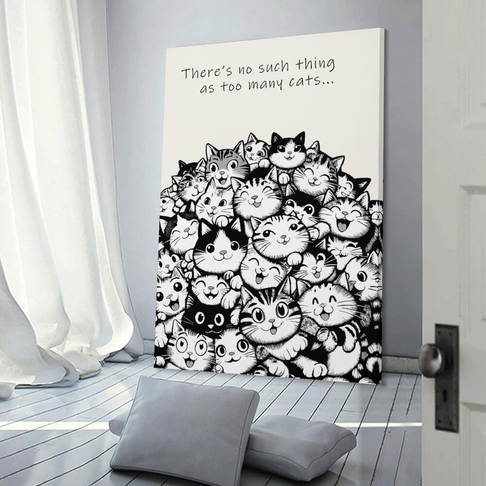Junmoney Too Many Cats Canvas Wall Art, 24x36inch(60x90cm), for Bedroom, Guest Room Or Reading Nook, Decorative Wall Art for Cosy Rooms