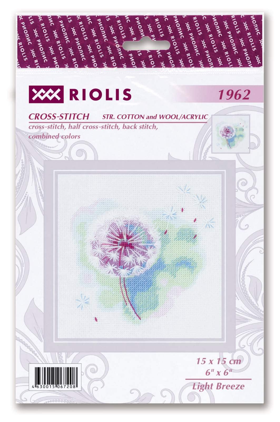 Kit Point De Croix Riolis 'Light Breeze' - Diagramme De Comptage 15x15cm Sur Aida 14ct