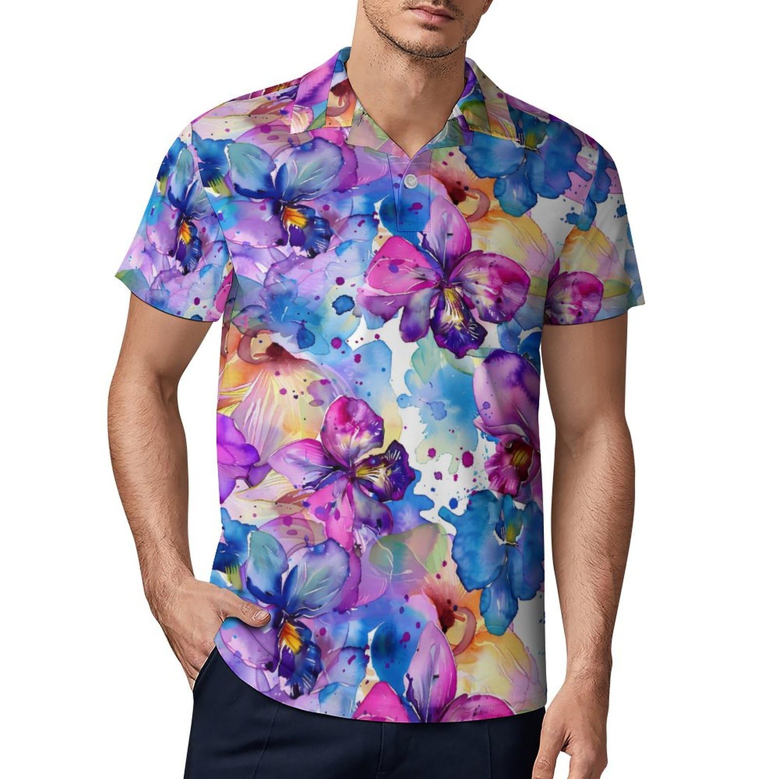 Watercolor Orchid Floral Novelty Men's Short Sleeve Shirts Funny Golf Tennis Work T-Shirt Sport Tee S