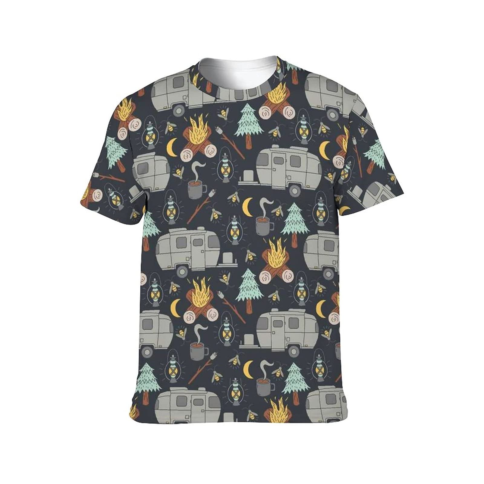 BAIKUTOUAN Airstream Camping Mens Round Neck t-Shirt All Over Print Short Sleeve T Shirt Tops for Women Casual Tee Summer