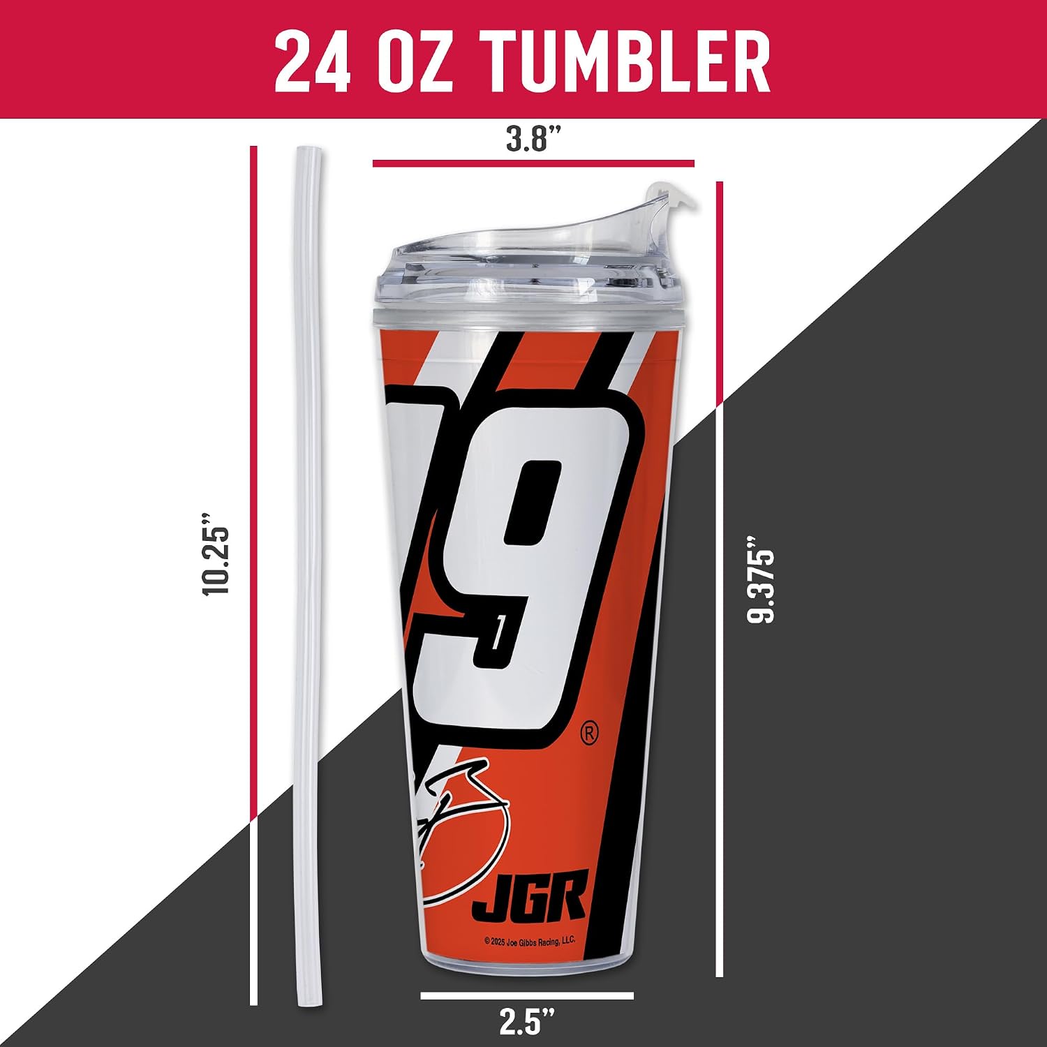 Rico Industries NASCAR Racing Chase Briscoe 24oz Acrylic Tumbler with Hinged Lid, Officially Licensed Double Wall Tumbler with Straw