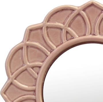 Stonebriar Decorative 9 Pale Pink Round Floral Ceramic Accent Wall Mirror, Wall Mirror with Attached Hanging Ring, Decorative Decor for Living Room, Bedroom, Bathroom, Hallway and Entrance Path