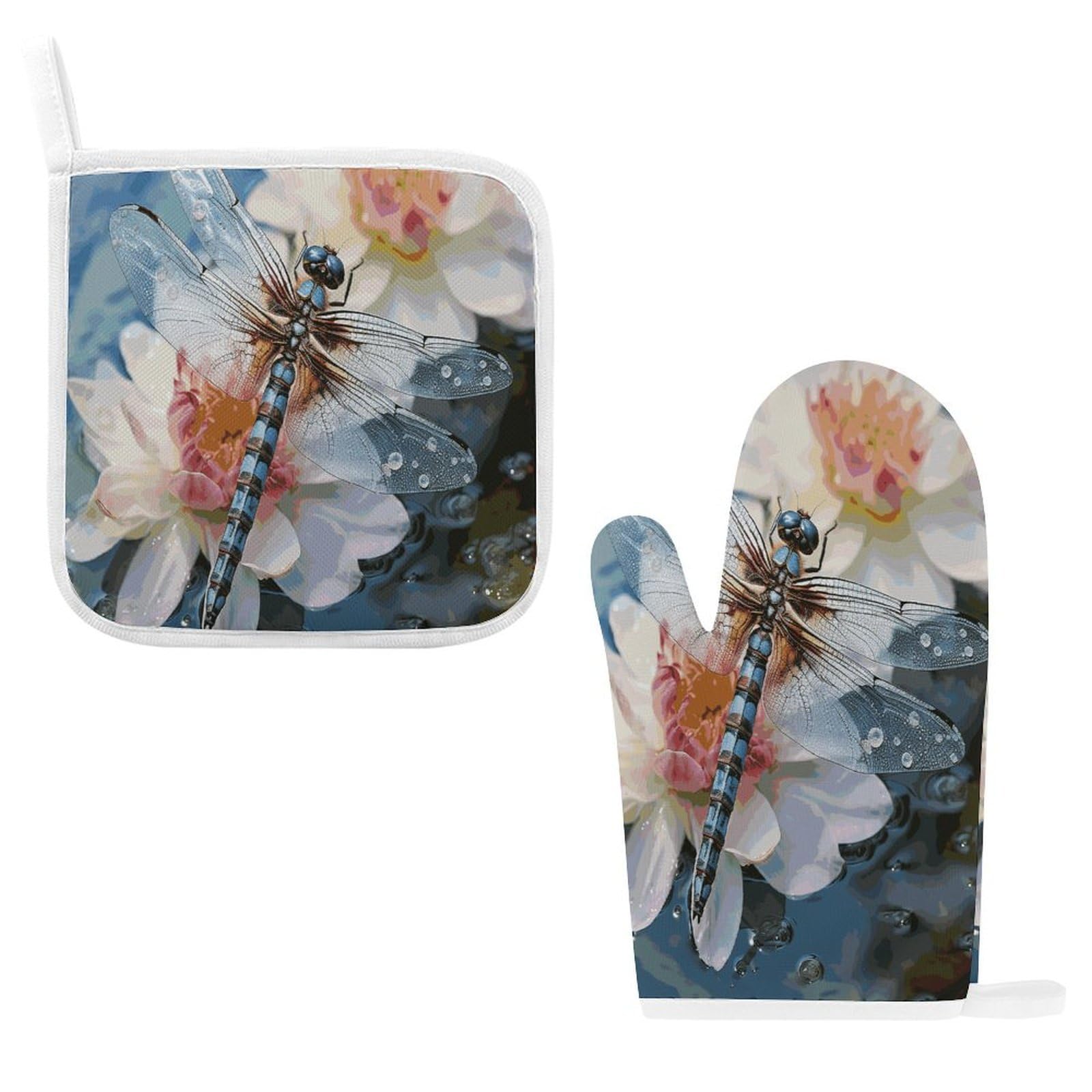 Fodpand Style Dragonfly Lotus Oven Mitts And Pot Holders Sets