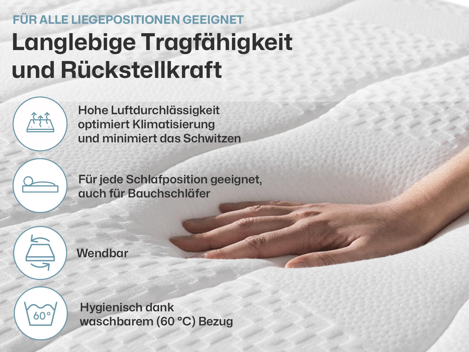 Ravensberger Matratzen Tonnentaschenfederkern-Matratze Ravo-Spring - Härtegrad H3, mittelfest - 90 x 200 cm, Höhe 22 cm - 7-Zonen - Standard 100 by Oeko-TEX Zertifiziert