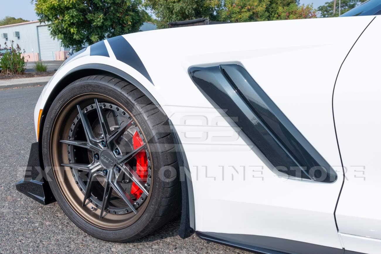 Replacement for 2014-2019 Chevrolet Corvette C7 Wide Body Models | ZR1 Style ABS Plastic Painted Carbon Flash Metallic Front Bumper Side Fender Grille Vents Cover