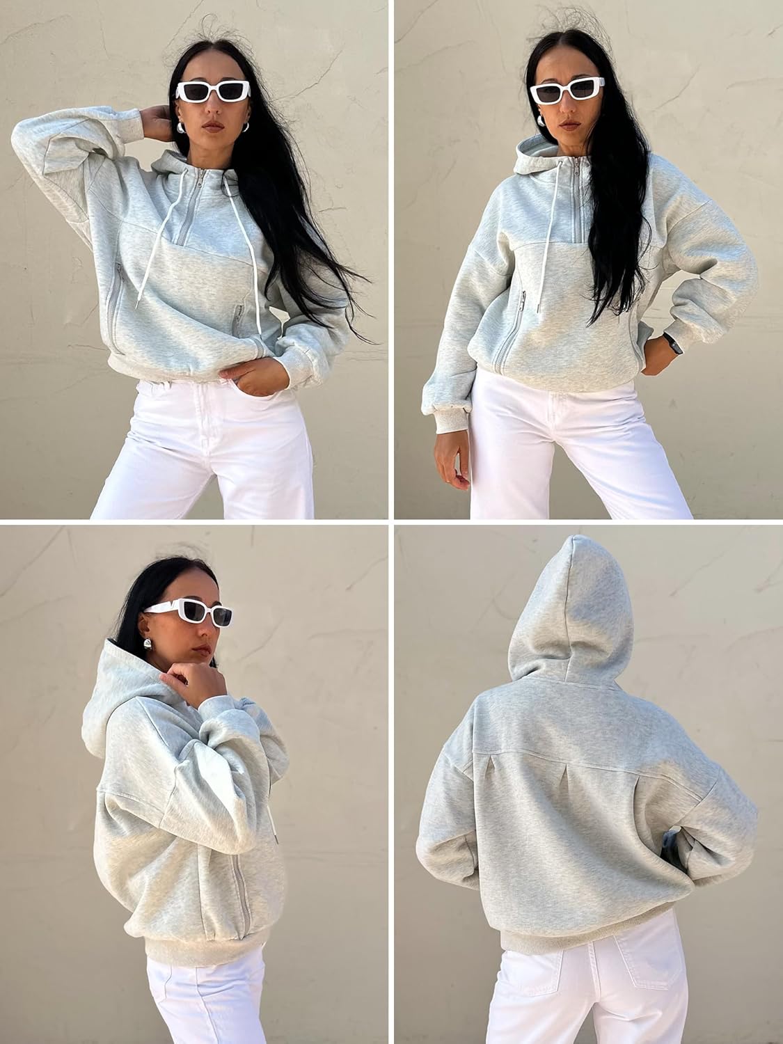 ZAFUL Womens Hoodies Fleece Sweatshirts 2025 Fashion Half Zip Pullover Long Sleeve Shirts Clothes Loose Fit Outfits - Image 4