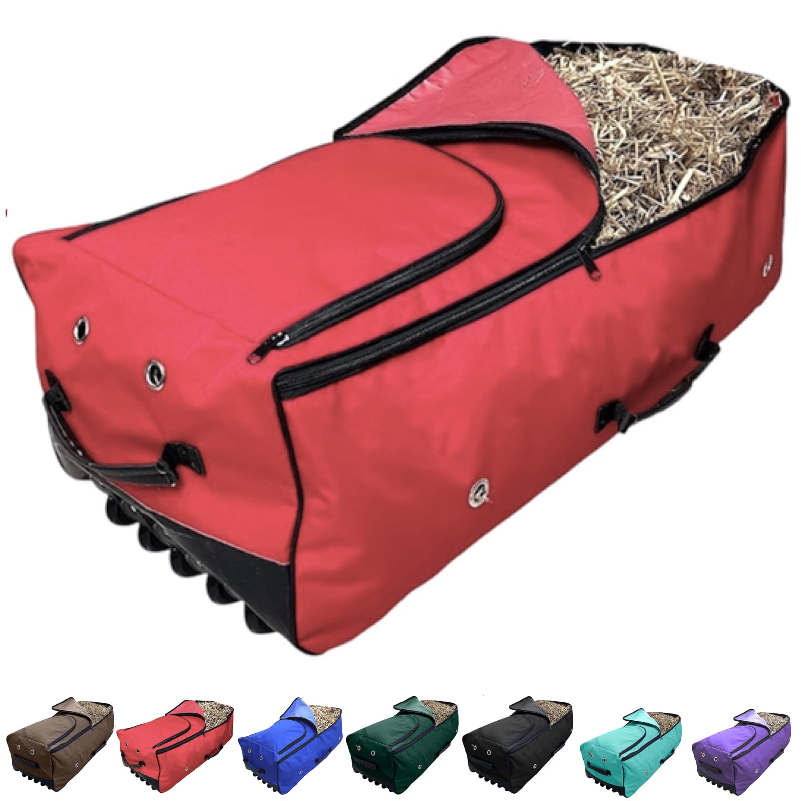 Majestic Ally Horse Rolling Hay Bale Bag, 44 x 20 x 15 inches, Nylon Rolling Storage, Multiple Colors (Red, Large)