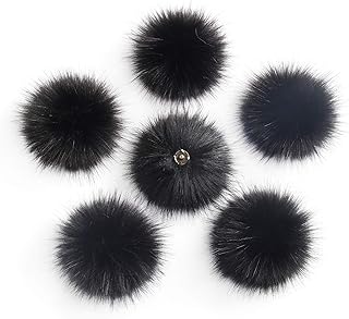 Pack of 6 Detachable Faux Fox Fur Pom Poms for Hats with Snap 4.3inch/11CM DIY Handmade Accessories (Black)