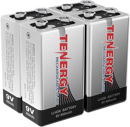 Tenergy Combo 4pcs 9V 600mAh Li-ion baterías recargables