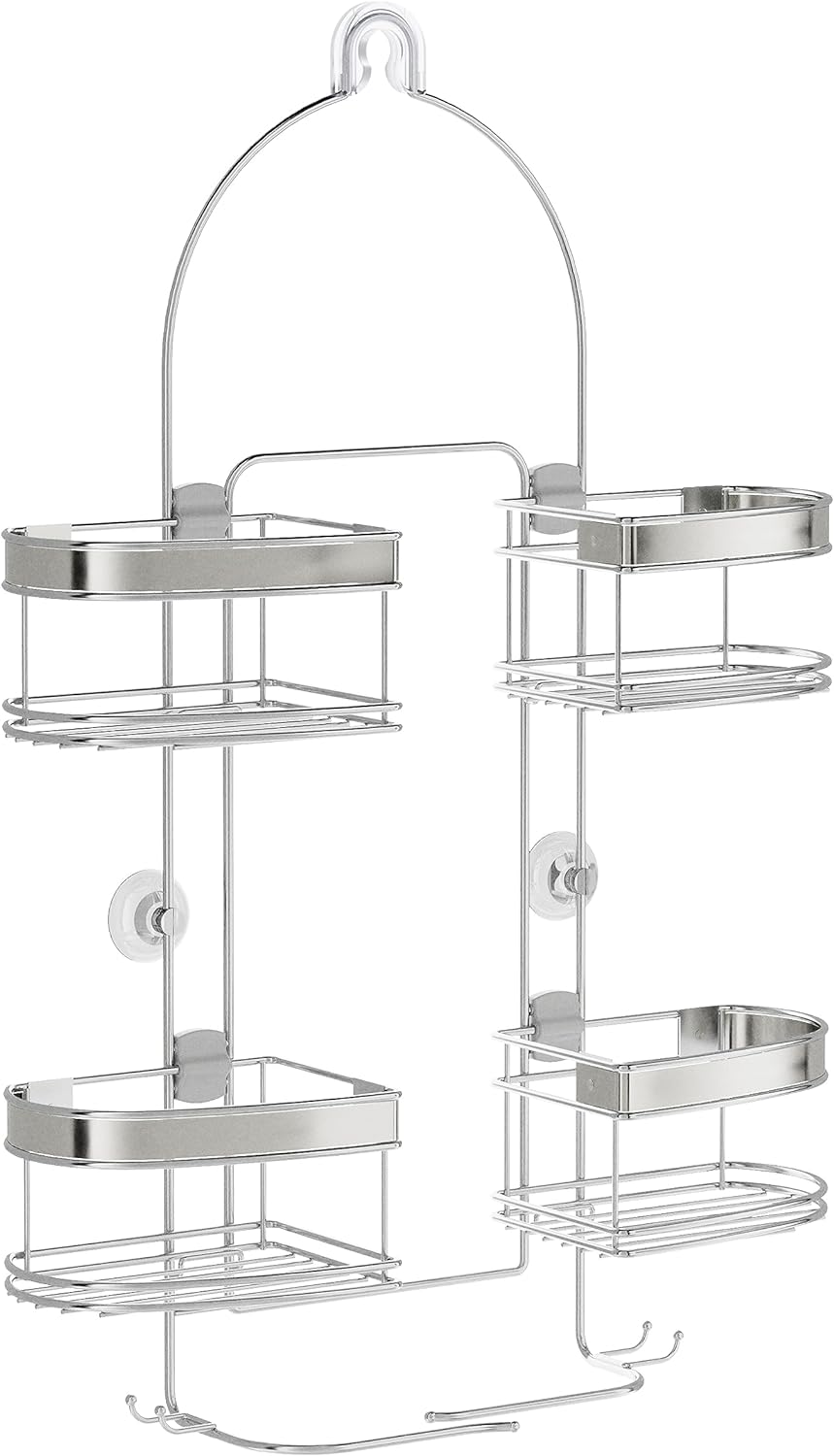 Zenna Home Shower Caddy Hanging Bathroom Organizer, Shower Shelves with 4 Expandable Baskets and Built in Hooks, Over Handheld Shower Head Storage System, Stainless Steel