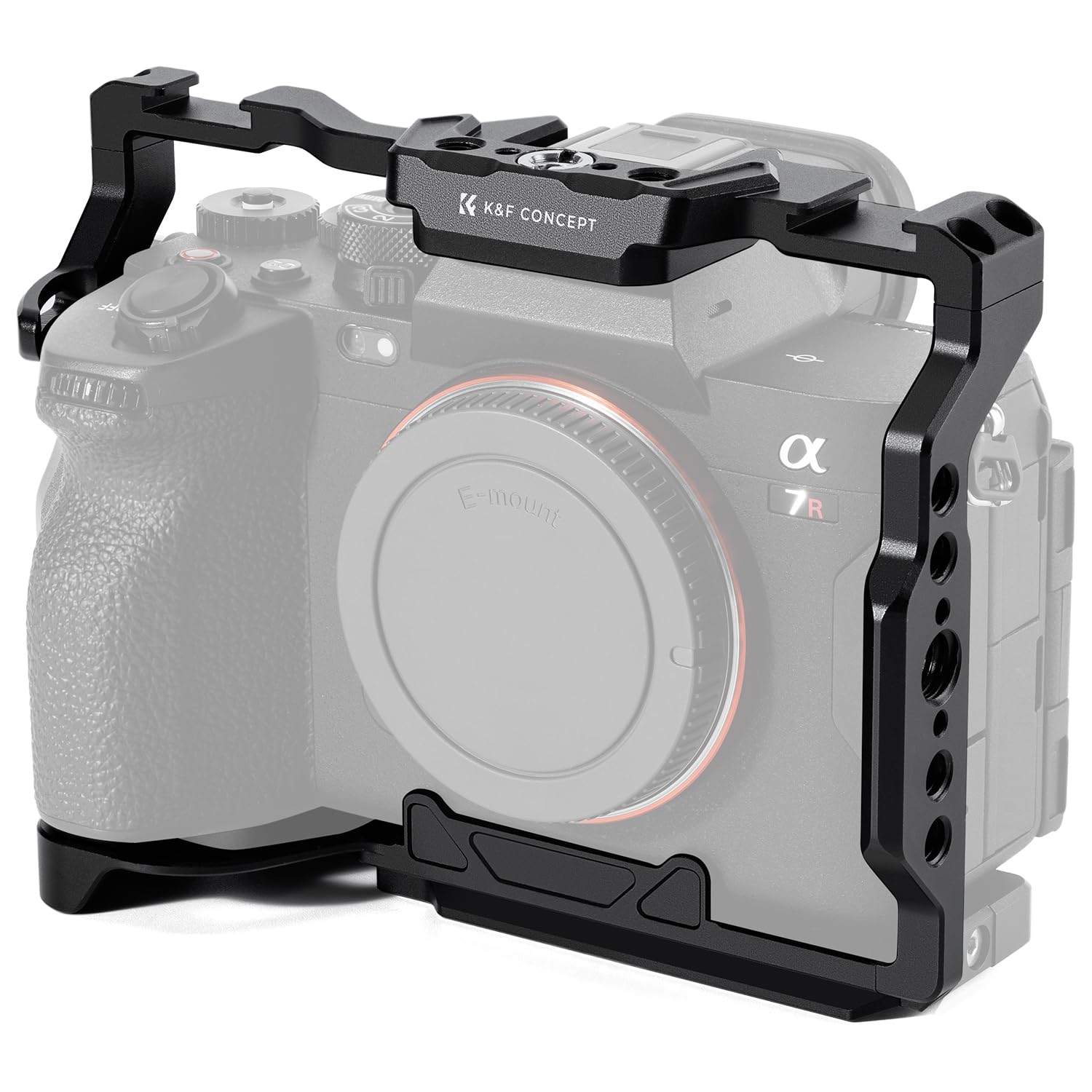 K&F Concept Cage Compatible avec Sony Alpha 7 III/7 IV/7 Ⅴ/7R III/7R Ⅴ en Aluminium Léger 164g Solide et Stable avec Cold Shoe Filetages 1/4" et 3/8" Base Arca Protection Silicone Démontage Rapide