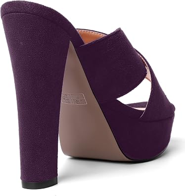 AMBELIGHT Womens Platform Fashion Uniform Slip On Open Toe Solid Suede Chunky High Heel Sandals 5 Inch