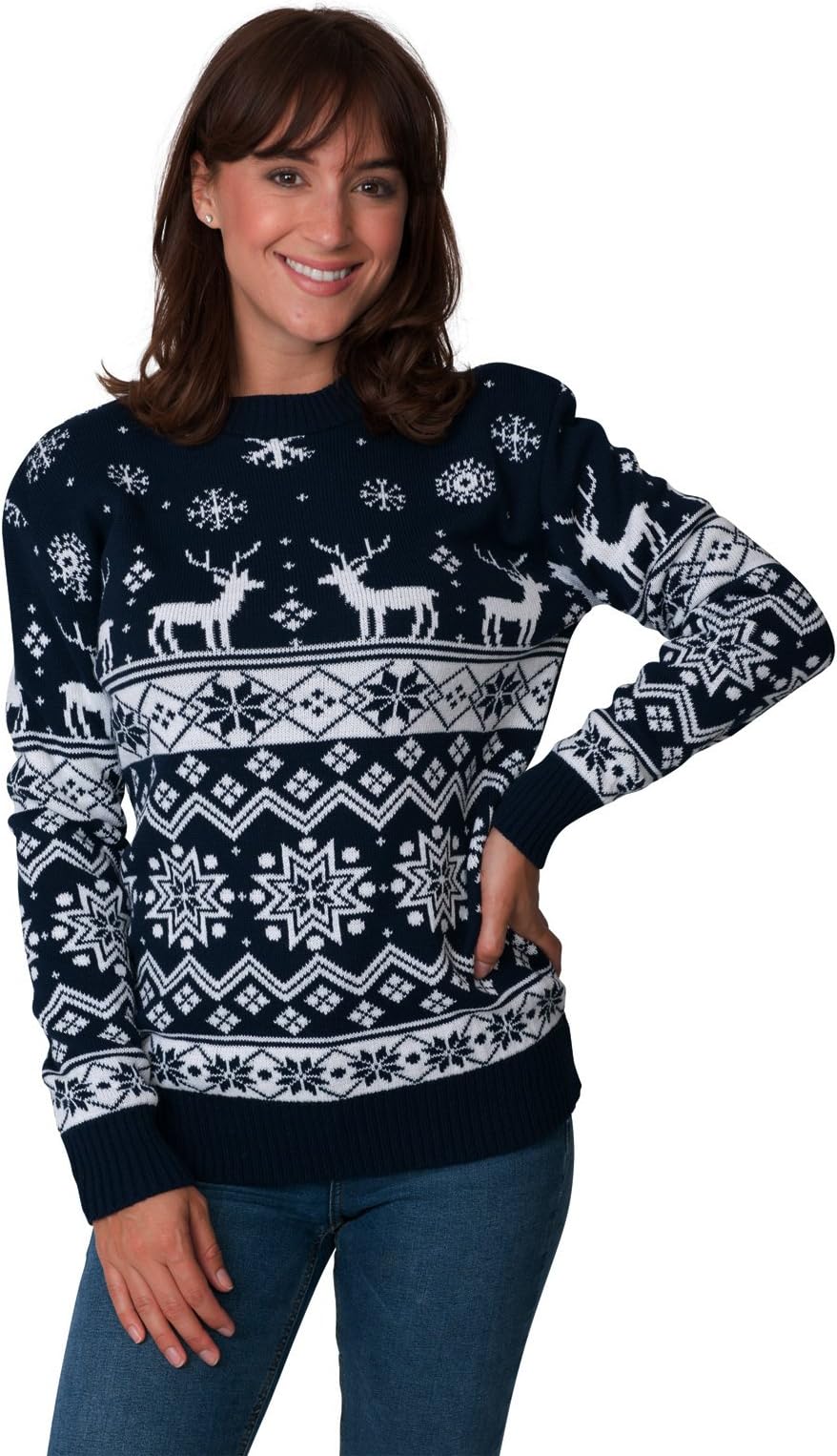HSA New Unisex Mens Womens Jumper Christmas Xmas Novelty Retro Fairisle Santa Party Sweater Jumpers Nordic Navy Exclusively to Ltd Sizes - S/M/L/XL/2XL/3XL/4XL
