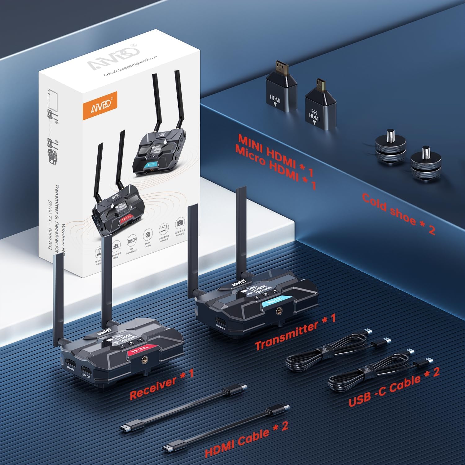 HDMI Wireless Video Trasmettitore e Ricevitore Pro - Fino a 6 RXs, 400M supporta HDMI Loopout/Schermo OLED/Canale intelligente, per Fotografia, Laptop, TVs, Monitor, Proiettore