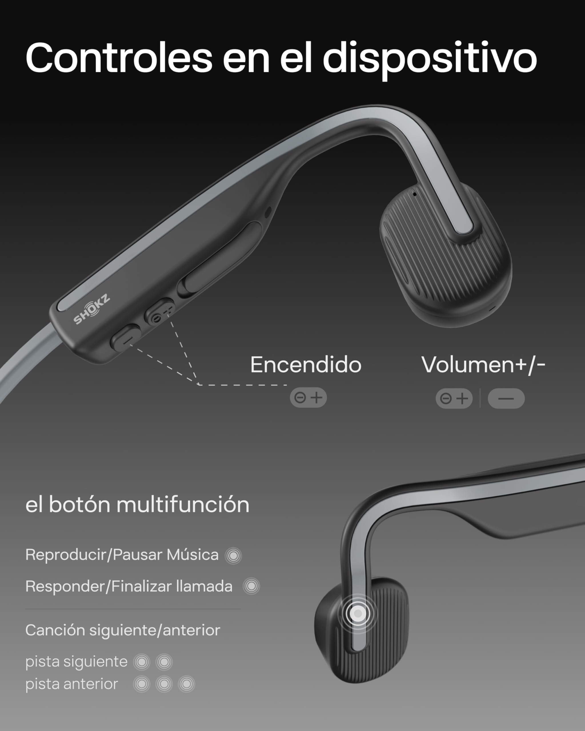 SHOKZ OpenMove Auriculares de Conducción Ósea Bluetooth 5.1, IP55, 29g, Gris