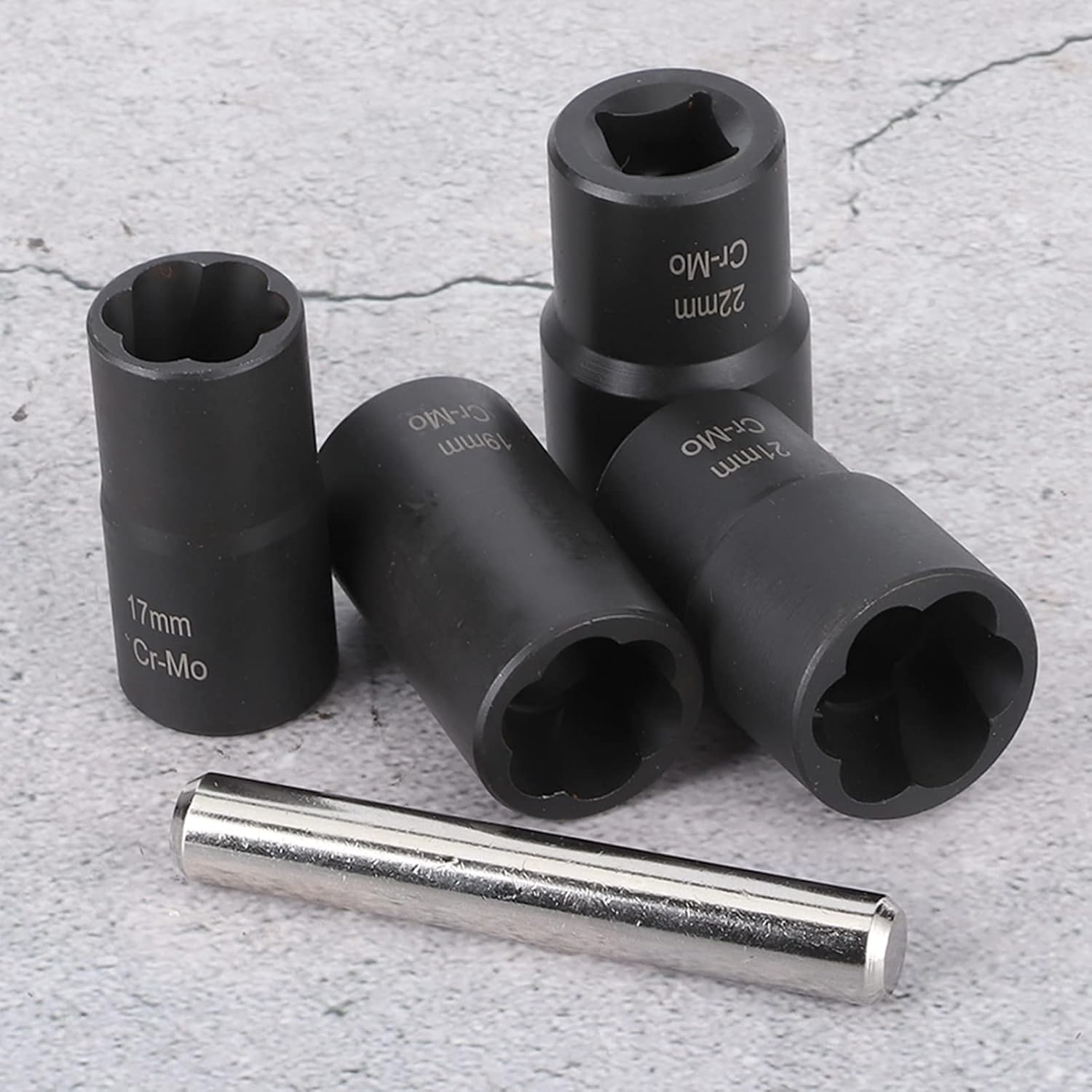 AMAKO Lug Nut Extractor Set:Damaged Nut Lock Remover,with 1/2in Drive Size,for Stubborn Lug Nuts,Sturdy and Durable,5Pcs