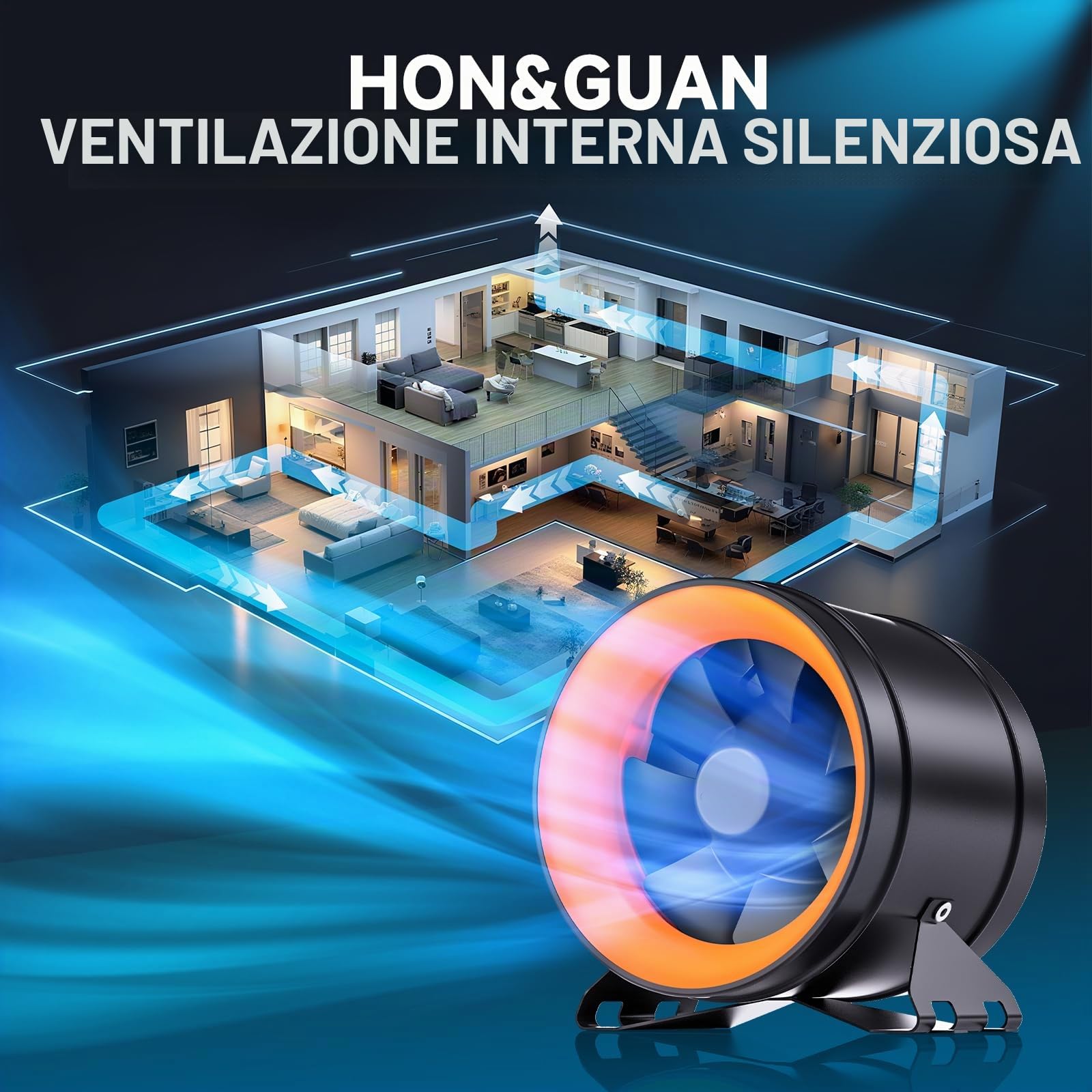 Hon&Guan Ventilatore tubolare EC, 200 mm, con regolatore di velocità, 1411 m³/h, con regolatore, spina europea per tenda di crescita, filtro ai carboni attivi HVAC
