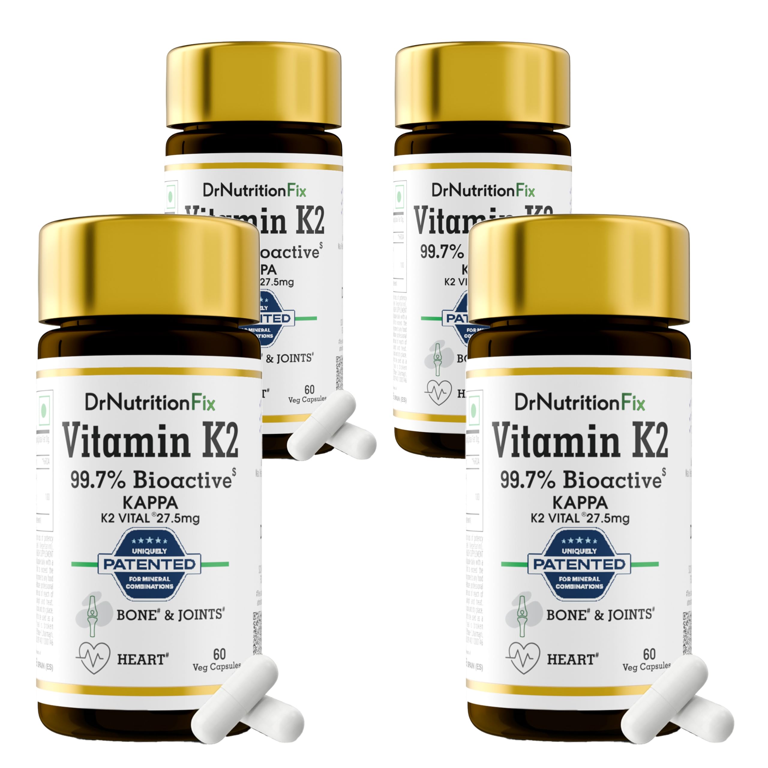 DrNutritionFix™ Vitamin K2 Vital® Delta from Balchem Europe (99+% All-Trans MK7 Active Form) | Natural K2 form Plant Origin | Clean Label | Healthy Bone & Heart | First time in India | 240 Servings