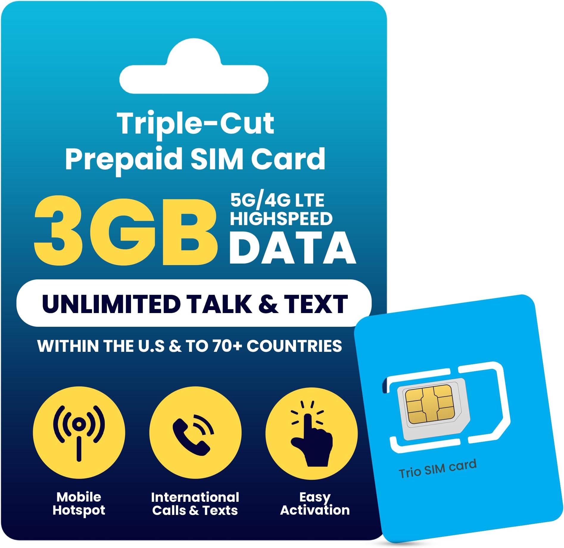 H2O Wireless 120-Day Prepaid SIM Card USA with 3GB High-Speed 4G LTE/5G Data & 2GB Mobile Hotspot, Unlimited Data, International Talk & Text, Triple-Cut US Mobile SIM Card for Cell Phones