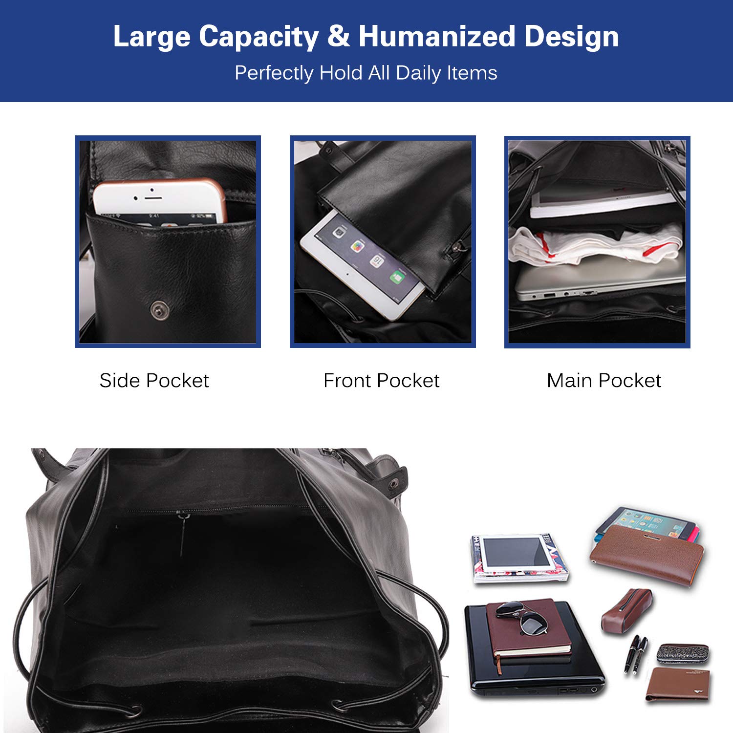ADITAM Zaino Impermeabile PU Daypack con USB per Laptop da 15,6 Pollici Ragazzi College Bag Uomini Field Pack High School Bag Zaino Outdoor Viaggi Campeggio Escursionismo Zaino Fanteria Pack Marrone