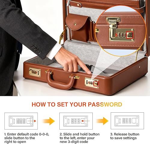 Miniatura 7 de Maletines para hombres, maletín antirrobo de doble bloqueo con compartimento para laptop de 16 pulgadas, piel sintética impermeable, maletines