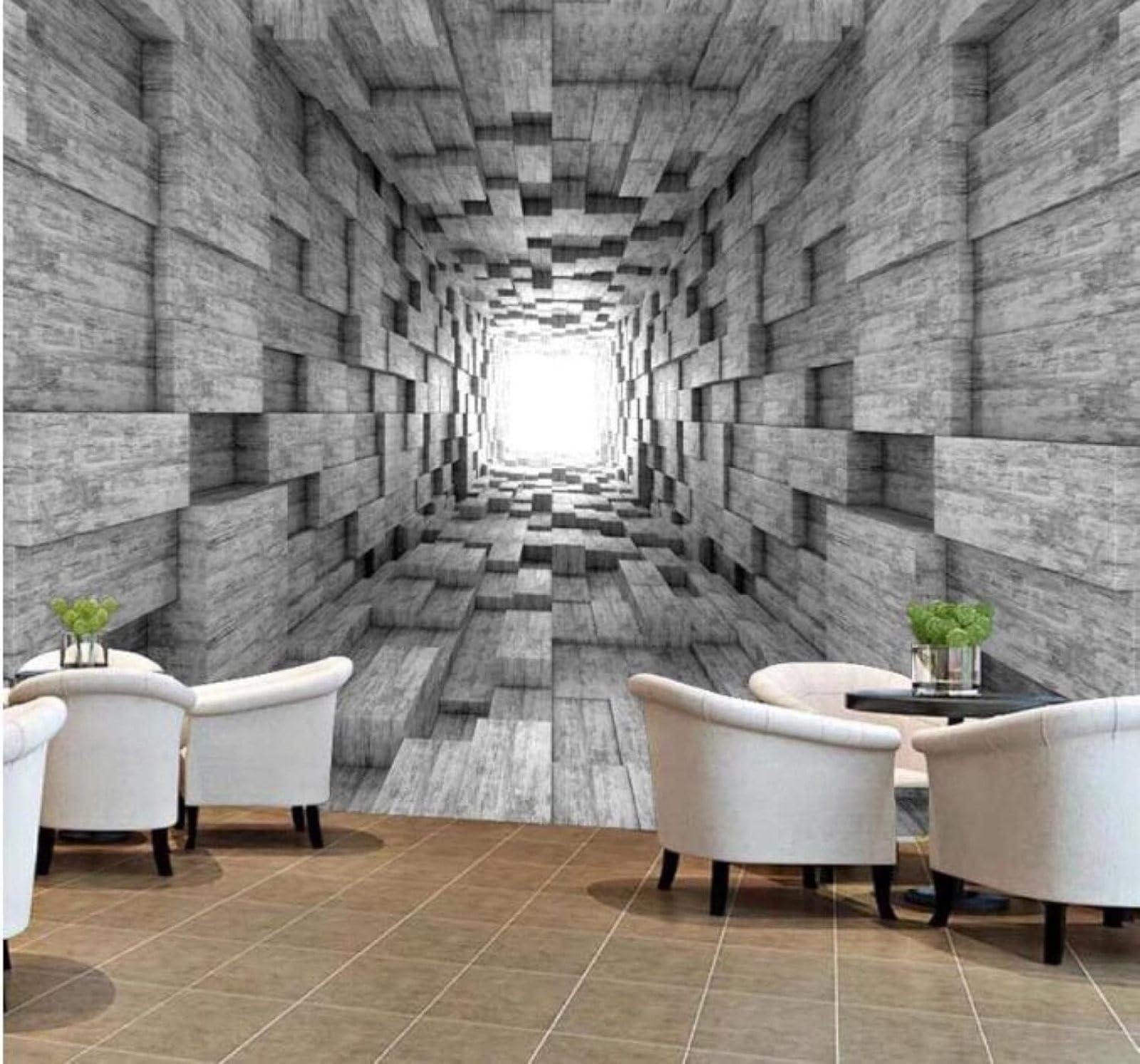 XLMING Three Dimensional Grey Concrete Wall Tunnel Expanded Space 3D Wallpaper Luxury Silk Study Dining Feature Sofa Grey Bedroom Living Room Tv Decorative Wall-430cm×300cm