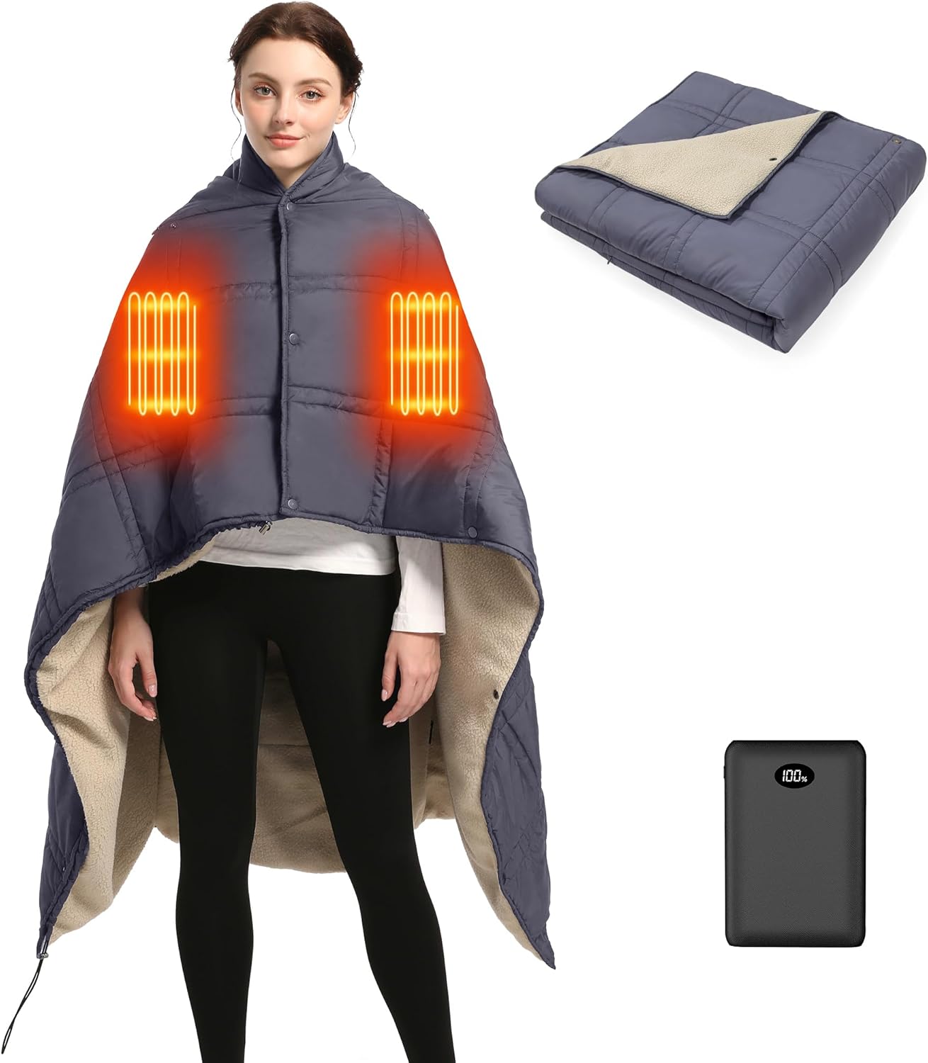 FERNIDA Heated Blanket Battery Powered, 59" x 47" Cordless Electric Heated Blanket with Battery Rechargeable Portable Heating Blanket for Camping Home Car