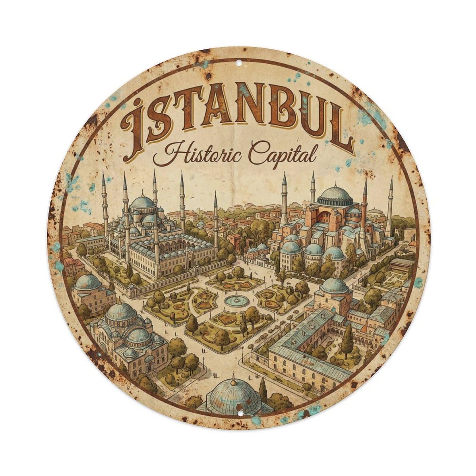 Vintage Travel Istanbul Turkey Square Vintage Metal Tin Sign Plaque Wall Decor for Cafe, Club Bar, Office, Garden Metal Poster 8x8Inch
