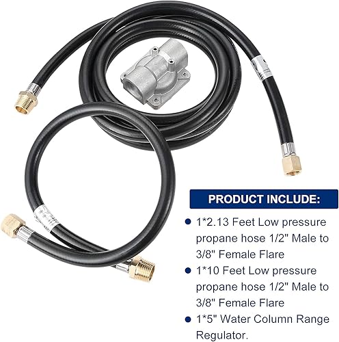 Miniatura 6 de Kit de conversión de manguera de gas natural de 10 pies con válvula reguladora de presión de salida de 5 pulgadas, manguera de parrilla de gas