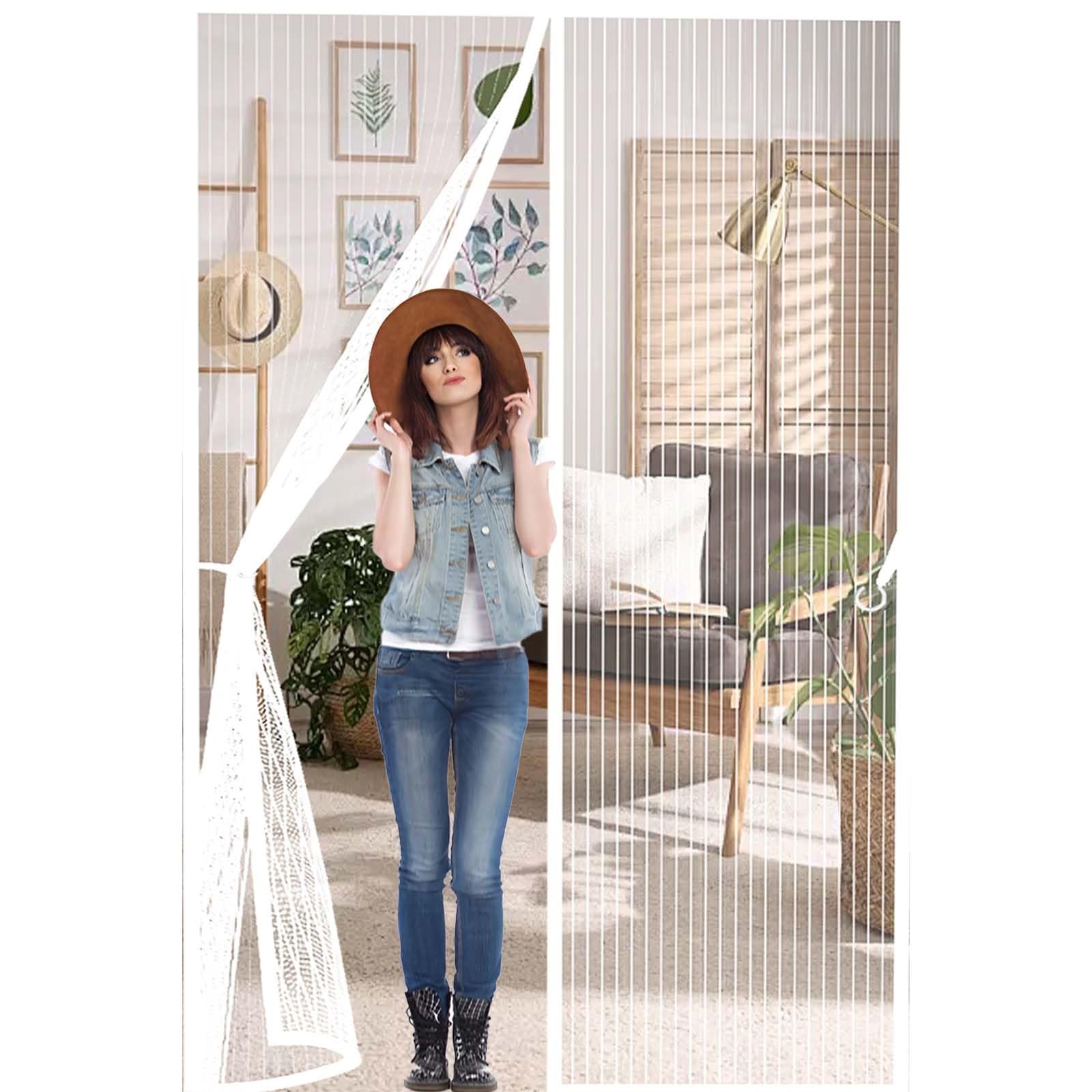 Feijdon White Fly Insect Screen Door 109 X 195 Cm Powerful Magnets And Full Frame Magic Tape, No Drill Installation Magnetic Fly Screen Door Curtain Hundreds Of Sizes, Lets Fresh Air In,