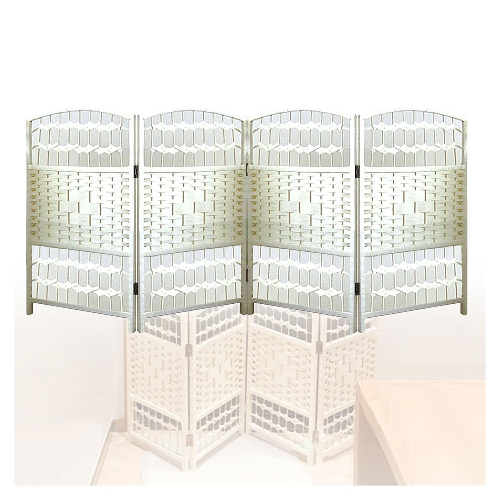 Cloison de séparation au tissage de 60 cm | Paravent pliable occultant 4 panneaux blanc