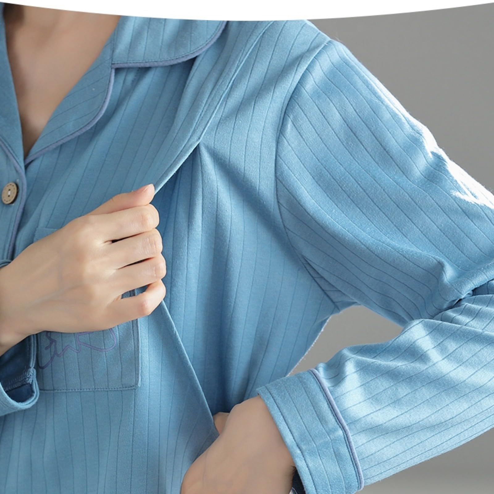 Stillpyjama, Umstandspyjama Aus Gestrickter Baumwolle Für Frauen, Zum Stillen, Versteckte Stillkleidung, Verstellbare Taille, 3, XXL