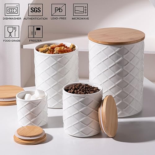 Miniatura 4 de Sweejar Juego de recipientes de cerámica para encimera de cocina, tarro de almacenamiento de alimentos con tapa de bambú, recipiente apilable para