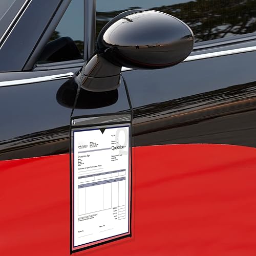 Vista 25 de Geyee Paquete de 50 soportes para boletos de trabajo, bolsillos para pedidos de trabajo de 9 x 12 pulgadas, funda de plástico para colgar boletos