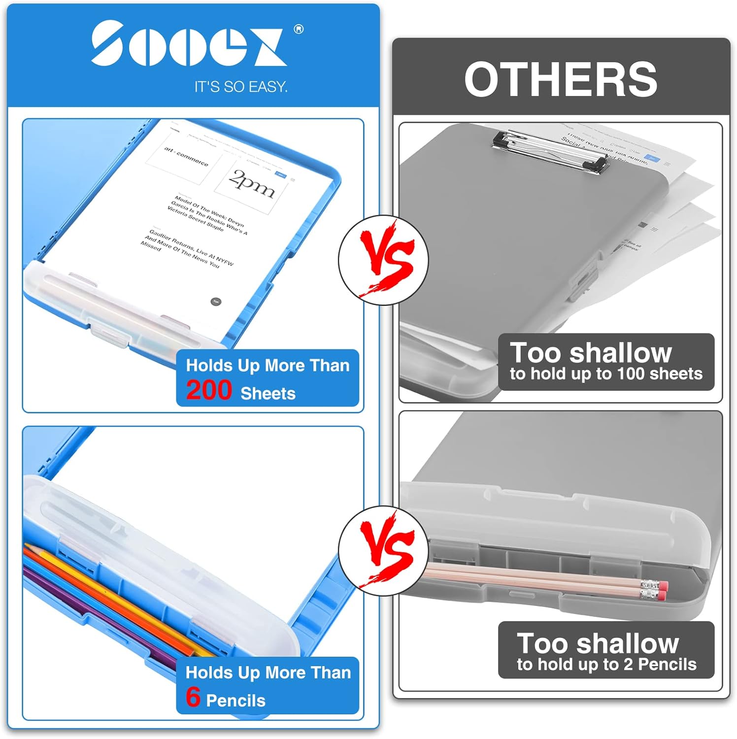Sooez Clip Boards 8.5x11 with Storage, High Capacity Storage Clipboard, Nursing Clipboard Folder with Pen Holder, Heavy Duty Plastic Clipboard with Low Profile Clip, Clipboard Binder for Teacher, Work : Office Products