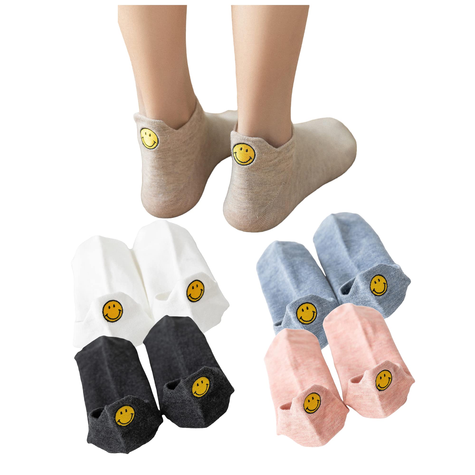 GenericSmiley Face Socks [5 Pairs SET] Preppy Happy Face Low Ankle Socks Cute and Fun Socks for Women Smile Emoji Embroidered Socks Novelty Kawaii Gift Idea., Multi Pack, one size